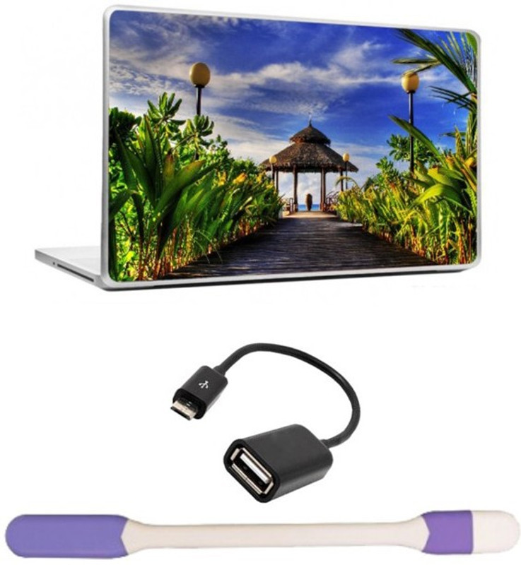 Skin Yard Island Paradise Laptop Skin -14.1 Inchs with USB LED Light & OTG Cable (Assorted) Combo Set