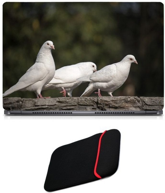 Skin Yard White Dove Birds Sparkle Laptop Skin/Decal with Reversible Laptop Sleeve - 15.6 Inch Combo Set