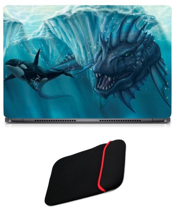 Skin Yard Sea Monsters Laptop Skin/Decal with Reversible Laptop Sleeve - 14.1 Inch Combo Set