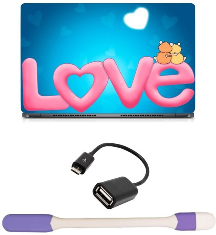 Skin Yard Love Couple in Air Sparkle Laptop Skin with USB LED Light & OTG Cable - 15.6 Inch Combo Set