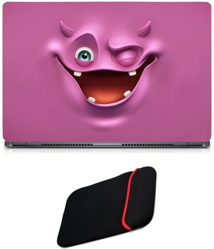 Skin Yard Classic Humor Cartoon on Pink Background Sparkle Laptop Skin/Decal with Reversible Laptop Sleeve - 15.6 Inch Combo Set