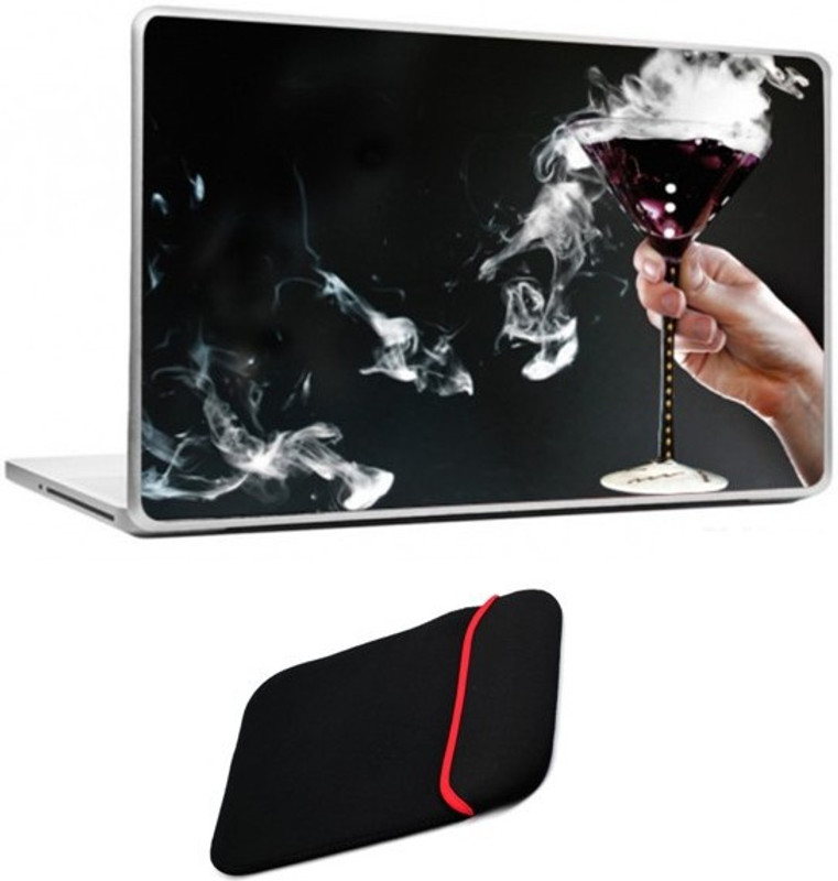 Skin Yard Smoking Wine Glass Laptop Skin/Decals with Reversible Laptop Sleeve - 15.6 Inch Combo Set