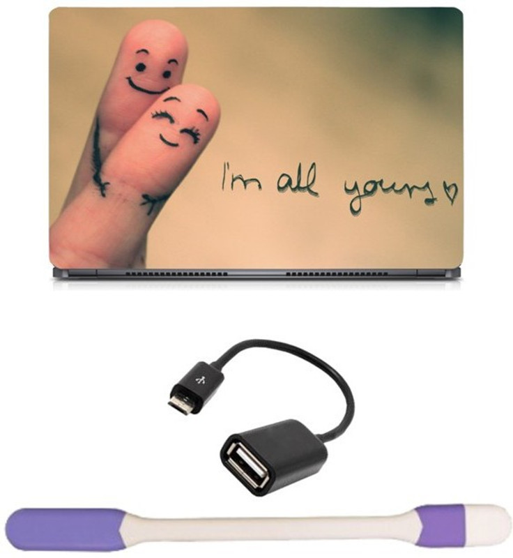 Skin Yard Finger Couple Love Sparkle Laptop Skin -14.1 Inch with USB LED Light & OTG Cable (Assorted) Combo Set