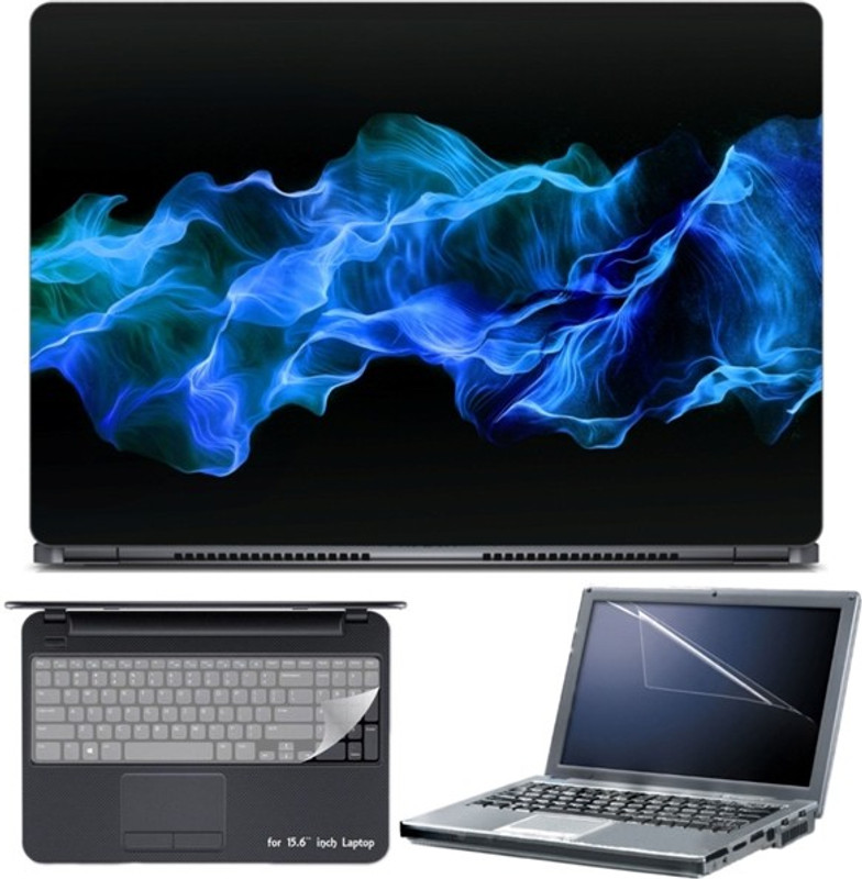 Skin Yard Blue Smoke Abstract on Black Background Laptop Skin with Screen Protector & Keyboard Skin -15.6 Inch Combo Set