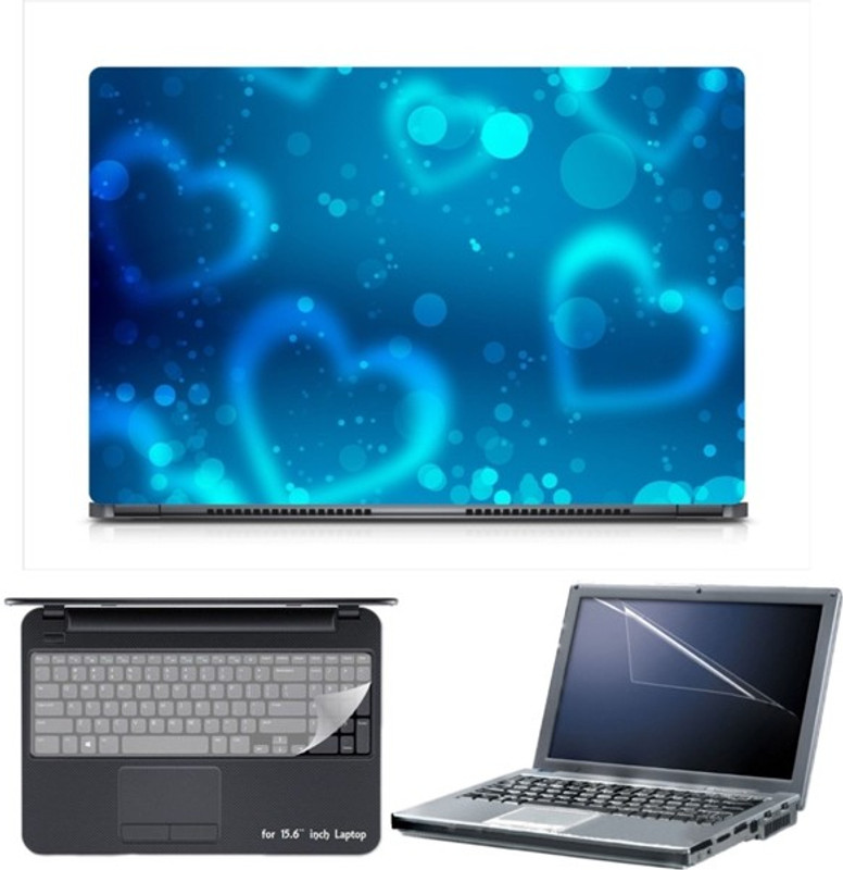 Skin Yard Sparkle Blue Heart Background Laptop Skin with Screen Protector & Keyboard Skin -15.6 Inch Combo Set
