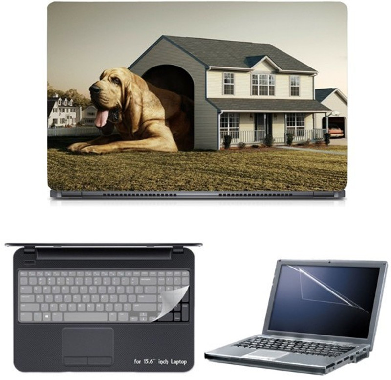 Ganesh Arts Cute Dog Shelter Sparkle Laptop Skin Combo Set(Multicolor)