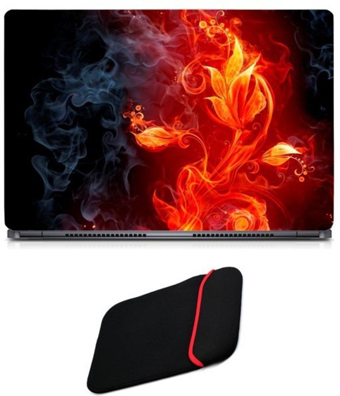 Skin Yard Red Fire Flower Laptop Skin/Decal with Reversible Laptop Sleeve - 14.1 Inch Combo Set