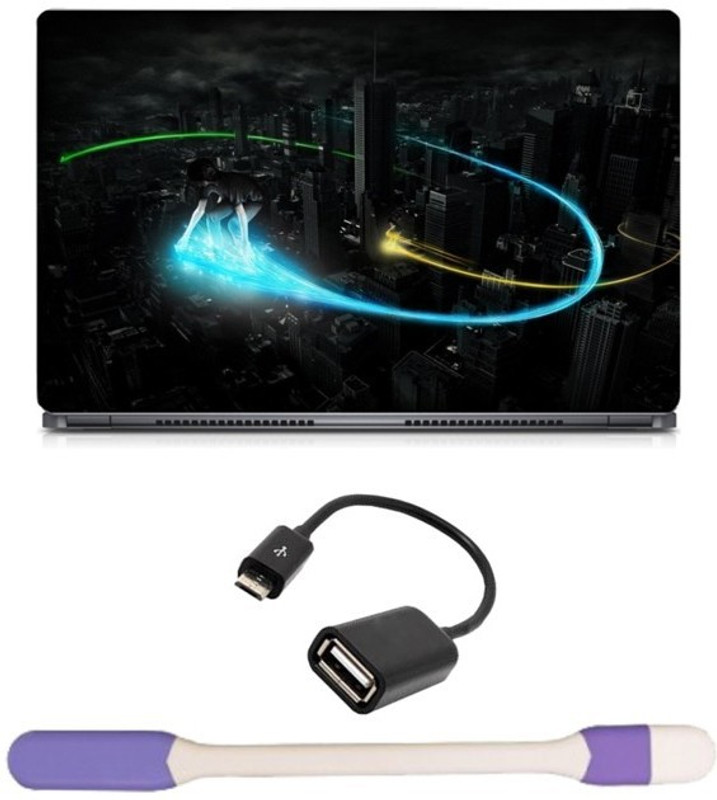 Skin Yard City Light Show Laptop Skin -14.1 Inch with USB LED Light & OTG Cable (Assorted) Combo Set