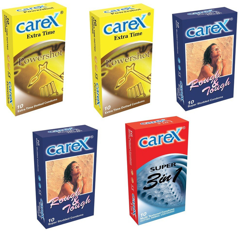 CAREX Poweshot x 2, Rough & Tough x 2 and 3in1 Condom(Set of 5, 50 Sheets)