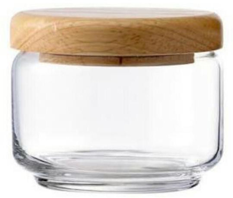 ivook Ocean 325ml Wooden Lid Jar  - 325 ml Glass Grocery Container(Pack of 6, Clear)