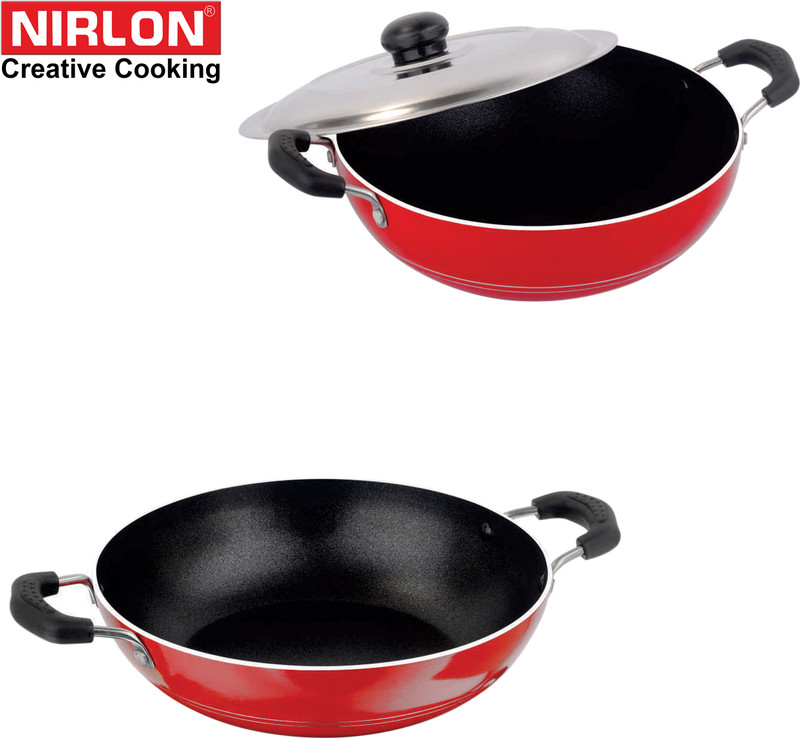 NIRLON NON STICK COOK WARE KADHAI SET Non-Stick Coated Cookware Set(PTFE (Non-stick), Steel, Aluminium, 3 - Piece)