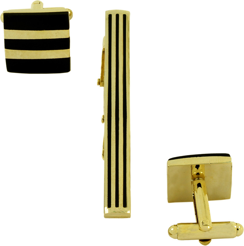 Bezel Brass Cufflink Set(Gold)