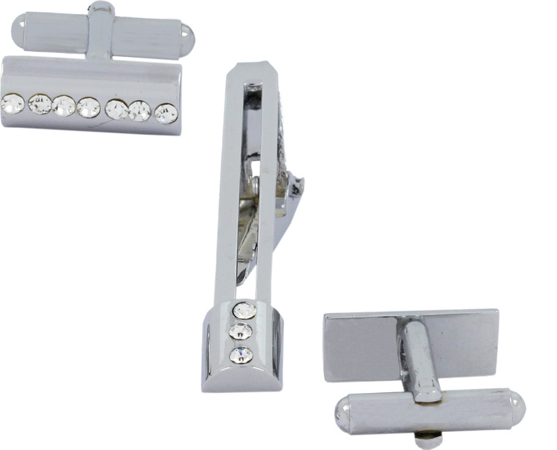 Bezel Brass Cufflink Set(Silver)