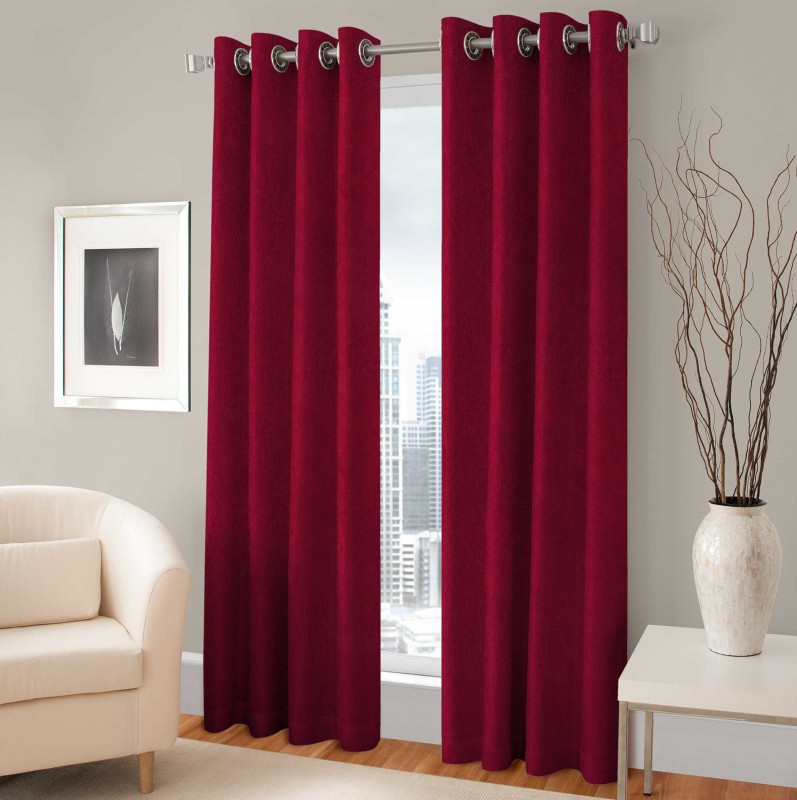 Optimistic Home Furnishing 213 cm (7 ft) Polyester Door Curtain (Pack Of 2)(Solid, Red)