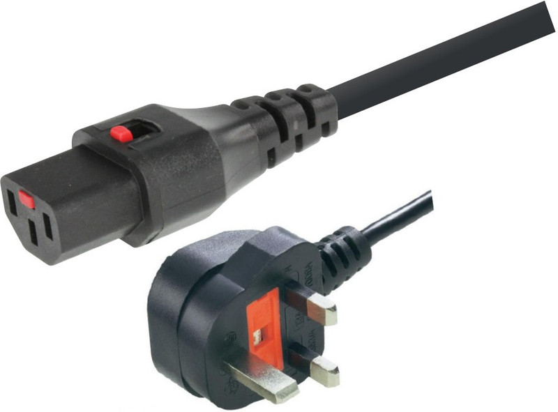 MX IEC C13 WITH LOCK AC FEMALE to 3 Pin UK Plug 10 Amps Power Cable Lead Cord For Computer / Printer / Desktop / PC / SMPS 2 Mtrs 3X0.75 SQ MM 10 A 2 m Copper Braiding Power Cord(Compatible with Desktop / PC, Laptop, Printer, SMPS, Black, One Cable)