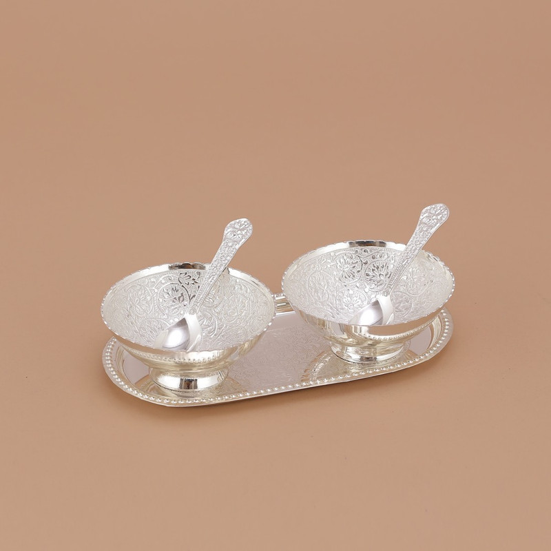 Being Nawab Sleek German Silver Bowl, Tray Serving Set(Pack of 5)