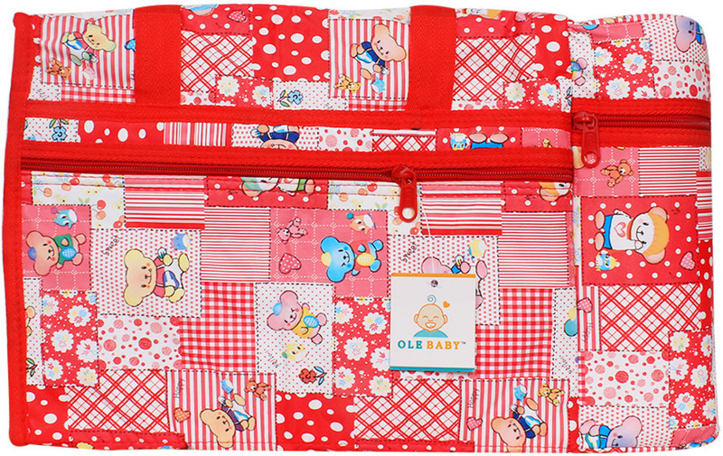 Ole Baby Premium Multi color Teddy Checks Print With Warmer Tote Diaper Bag(Red)
