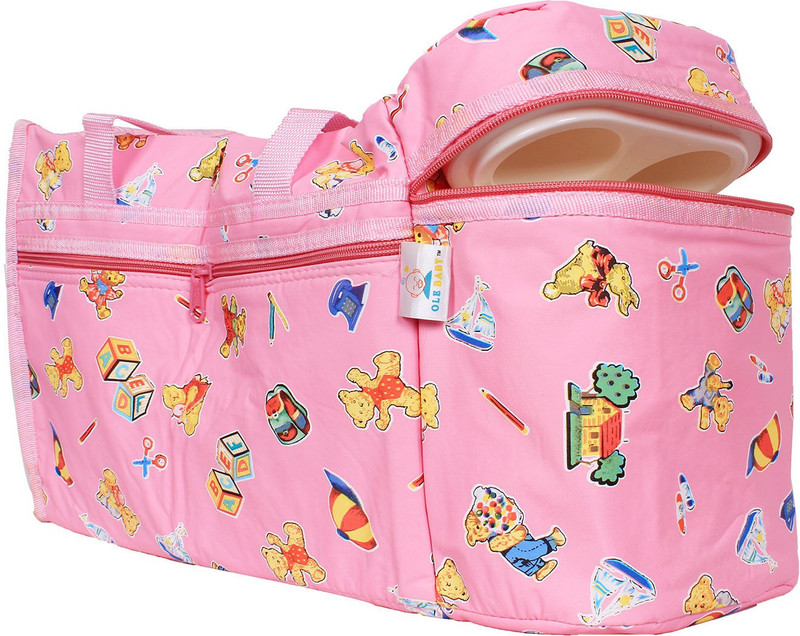 Ole Baby Pink Teddy Abc Premium Multi color Teddy Checks Print With Warmer Tote Diaper Bag(Pink)