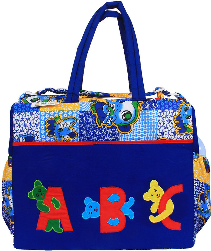 Ole Baby Big Amazing Striped Cotton Smart Organizer Best Material 100% Cotton, Multi-function Tote Diaper Bag(Blue)