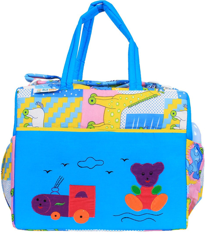 Ole Baby Big Amazing Cotton Smart Organizer Best Material 100% Cotton, Multi-function Tote Diaper Bag(Blue)