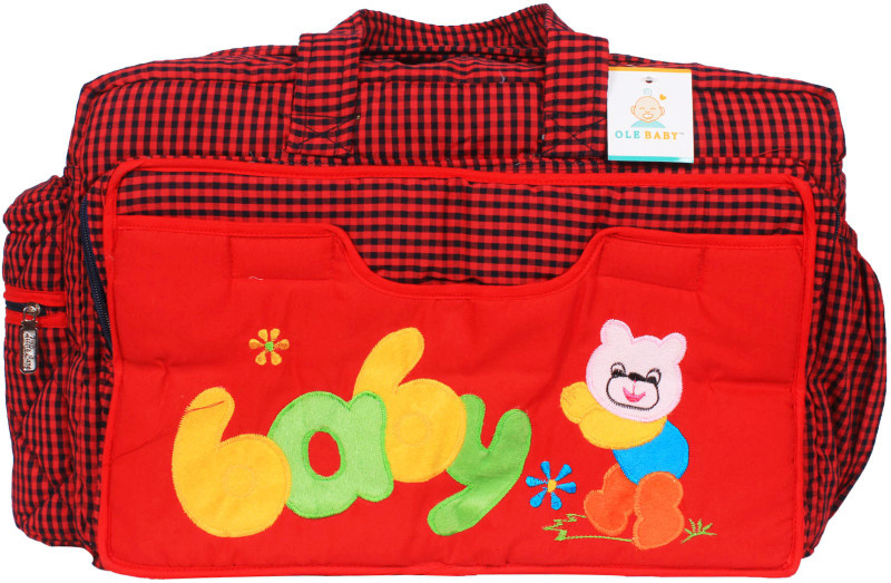 Ole Baby Big Amazing Striped Smart Organizer Best Material 100% Cotton Tote Diaper Bag(Red)