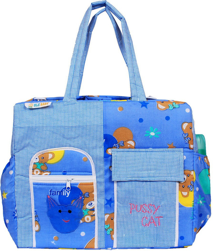 Ole Baby Big Multi-Utility Amazing Apple and Checkered Fabric Diaper Bag(Blue)