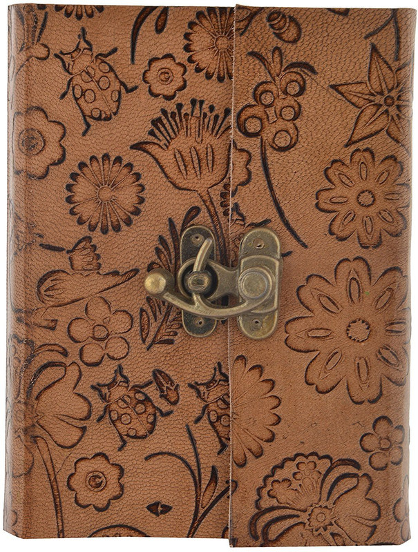 hare krishna handicrafts A6 Diary(Flower Butterfly leather handmade paper diary, Tan)