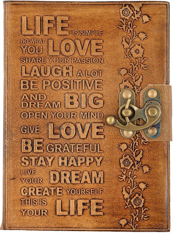 hare krishna handicrafts Regular Diary(Life definition handmade paper leather diary with lock, Tan)