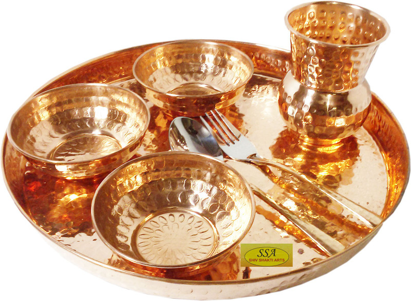 Shivshakti Arts Pack of 7 Copper Dinner Set(Brown)