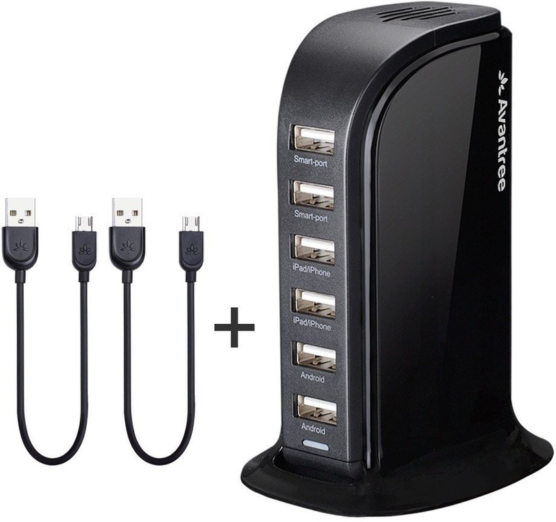 Avantree PowerTower -Multi Device USB Charger with High Capacity (40w), Smart Desktop Fast Charger, Iphone Charger, Samsung Charger (Micro USB Cable Incl.) (Black) Dock(Black)