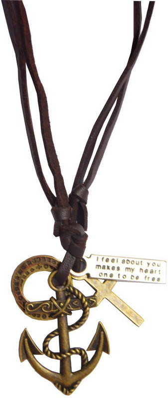 Men Style Cross Anchor Adjustable Debossed Brown Dog Tag