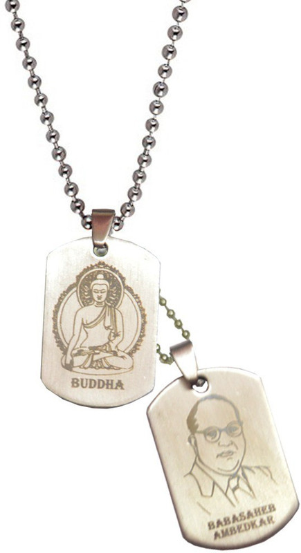 Men Style Dr.Baba saheb Ambedkar And Buddha Debossed Silver Dog Tag