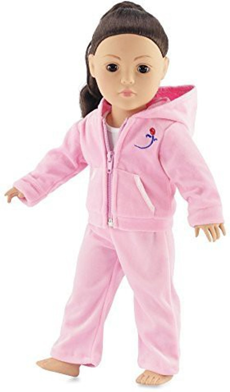 Emily Rose Doll Clothes Pink Velour Juicy Jogging Suit Fits American Girl Dolls | 18 Inch | Includes White Tank Top(Multicolor)