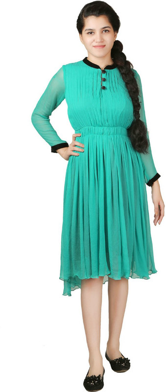 VR Designers Women Fit and Flare Green Dress
