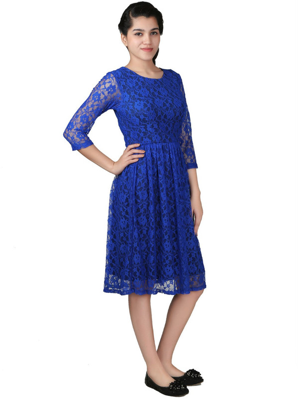 VR Designers Women Fit and Flare Blue Dress
