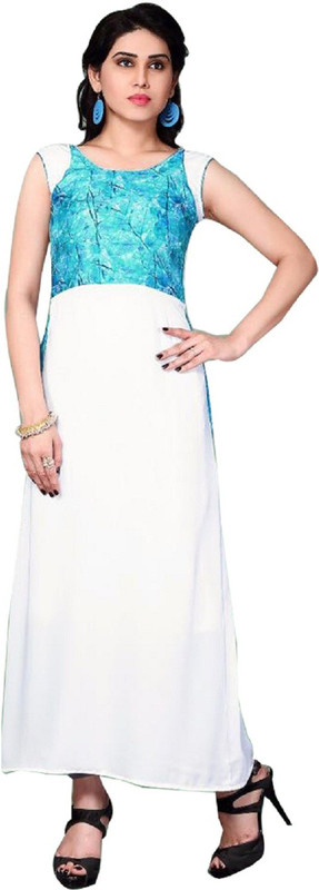 Vandv Shop Women Maxi Light Blue, White Dress