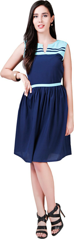 V And V Shop Women Fit and Flare Blue Dress