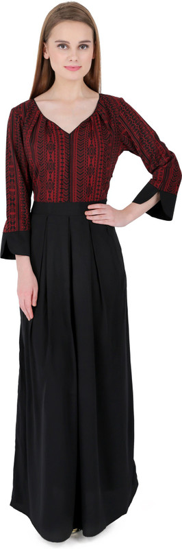 ELYwomen Women Maxi Red, Black Dress