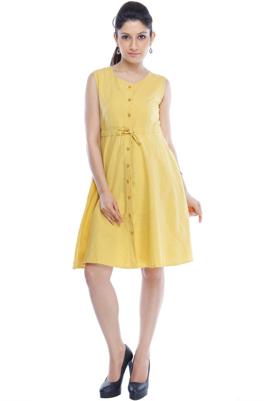 Ram Fashion Women Shift Yellow Dress