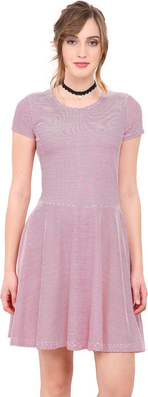 Trend Arrest Women Fit and Flare White, Pink Dress