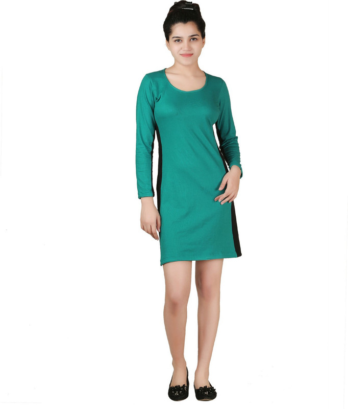 VR Designers Women Shift Green, Black Dress