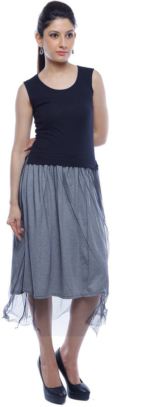 3NH Women Fit and Flare Black, Grey Dress