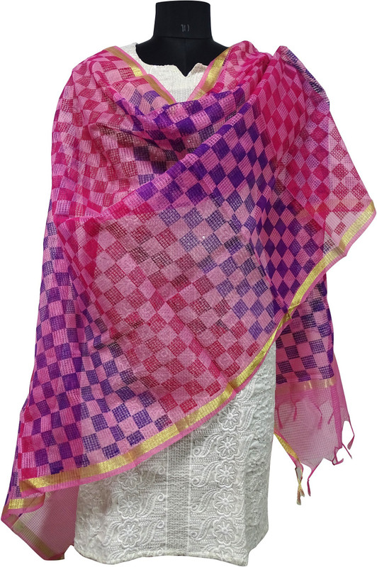 Toygully Cotton Blend, Chiffon, Art Silk Checkered Women Dupatta
