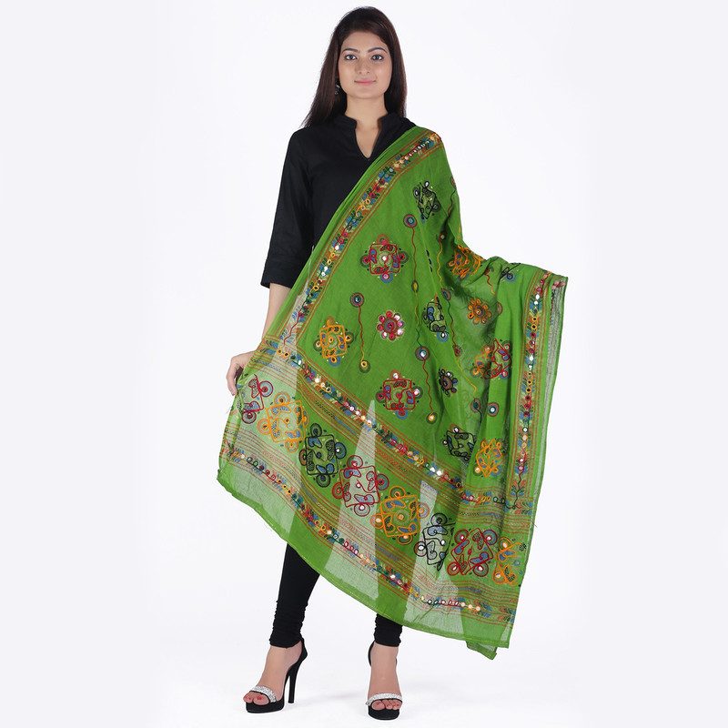 JABAMA Cotton Blend Embroidered Women Dupatta