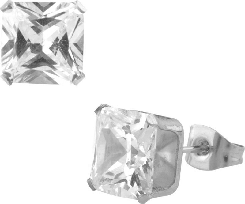 Inox Jewelry 4mm Classic Princess Cut Cubic Zirconia Stainless Steel Stud Earring