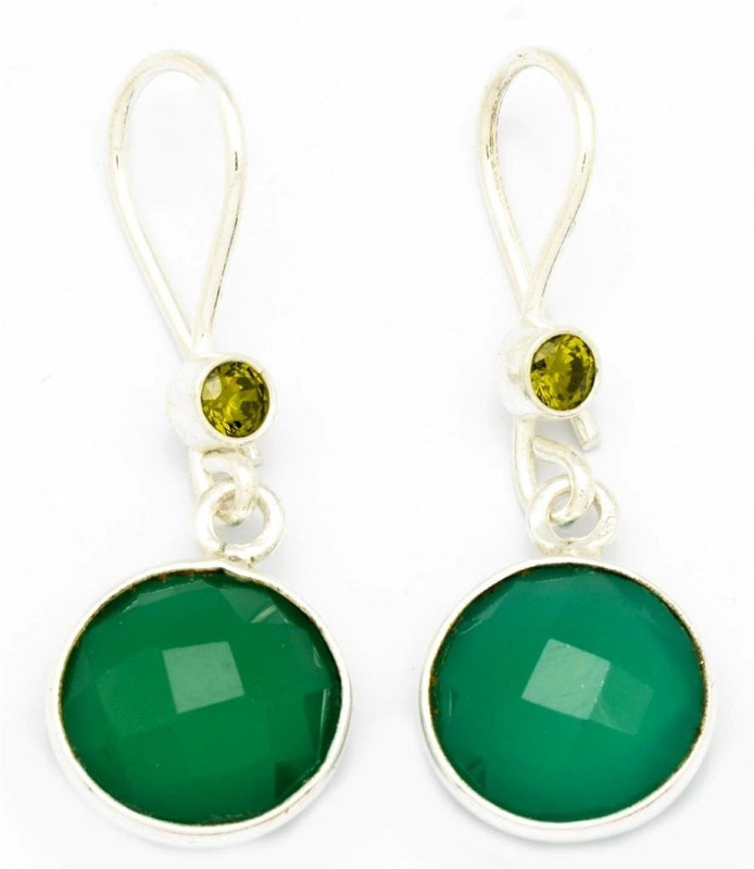 YugshaJewels Sparkling Onyx, Peridot Sterling Silver Drops & Danglers