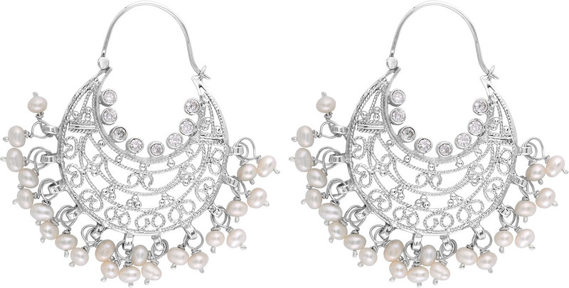 Zivah Ethnic Pearl Sterling Silver Hoop Earring