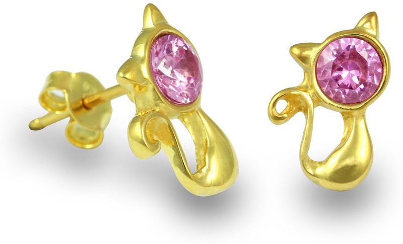 Exxotic Jewelz Trendy Cat Cubic Zirconia Silver Stud Earring