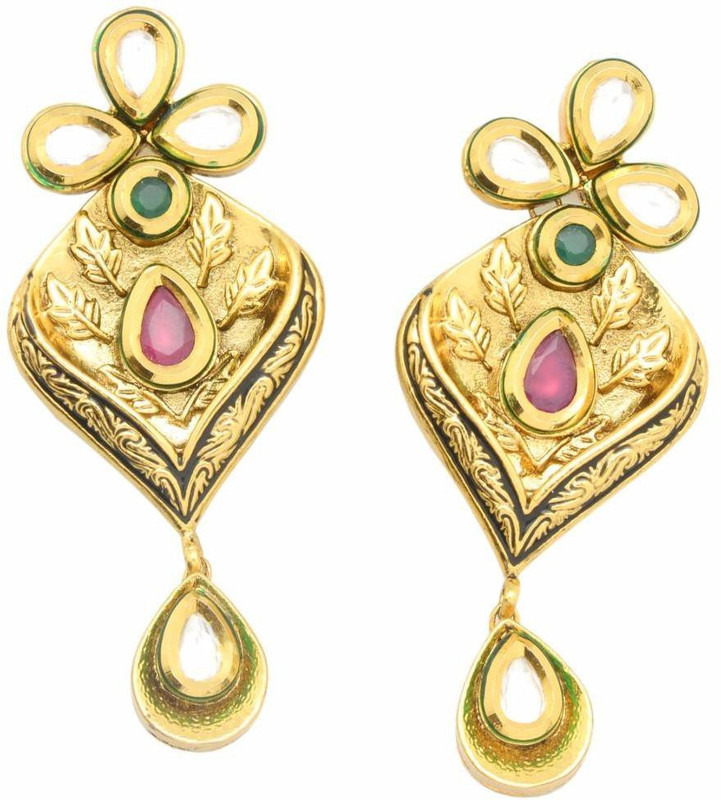 YugshaJewels Ethnic Kundan Ruby, Emerald, Cubic Zirconia Brass Drop Earring RS.8999 (77.00% Off) - Flipkart