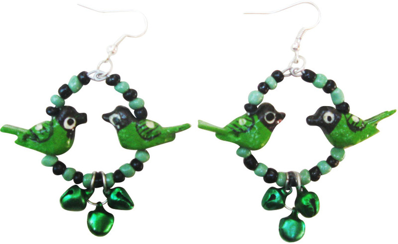 Juhi Malhotra Green And Black Bird Wood Drops & Danglers